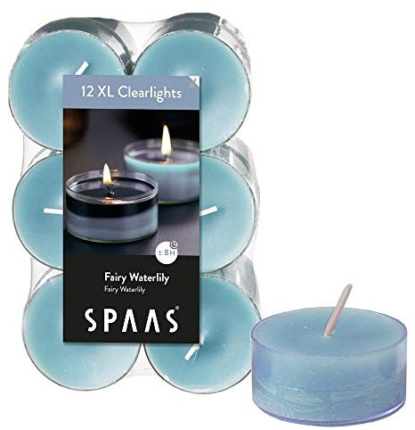 Spaas - 12 maxi candele profumate in tazza trasparente trasparente, 8 ore, ninfea