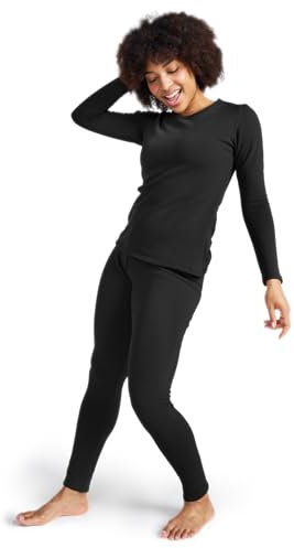 LAPASA Damen Innenfleece Thermounterwäsche Set, Thermooberteil & Thermohose Leggings Funktionsunterwäsche Sets, L44 Schwarz, 300 Extra warm, L