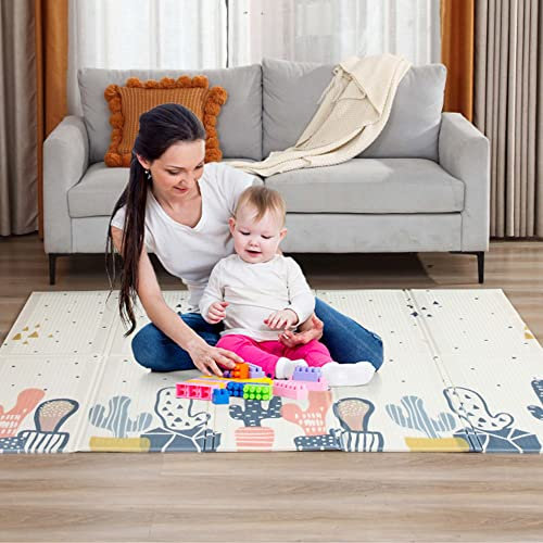 Baby Vivo Premium Wende-Spielteppich Kaktus | Kinderspielteppich Spielmatte Spieleteppich Krabbelmatte Babyteppich | 1 cm dicker XPE Kinderteppich XXL 200 x 180 cm