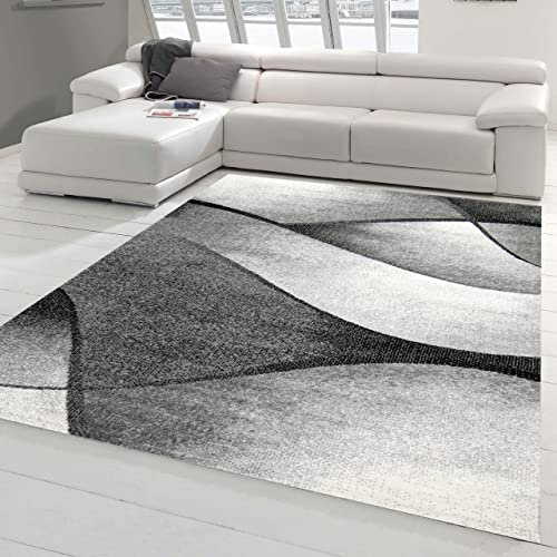 Teppich-Traum moderner Wohnzimmer Teppich Wellen Design in schwarz grau anthrazit - pflegeleicht & strapazierfähig Größe 200x280 cm