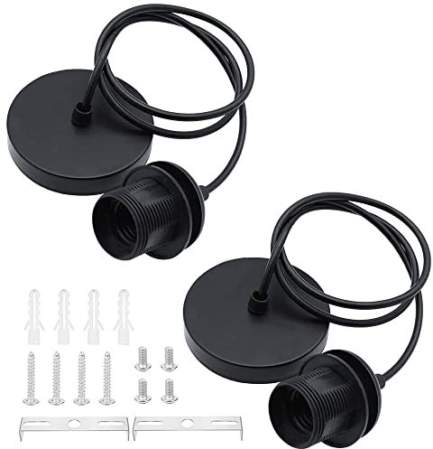 ZHIQIN 2 Pack Modern Pendant Lights - E27 Fitting Set for Ceiling Pendant Light with 1M Cable, Black