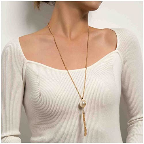 Cimenexe - Collar con Colgante de Perla y Borla Bohemia, Cadena Vintage con Borla, Largo en Y, Gota Dorada - Joyería para Mujeres y Niñas