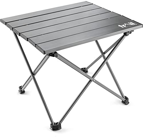 Trail Small Lightweight Aluminium Camping Table, H31cm x W34cm x L37cm | Roll-Up Slatted Tabletop, Folding Aluminium Frame, 15kg Load Capacity, Compact Pack Size, Carry Bag Included, Weighs 900g