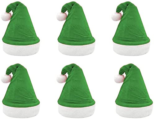 Carnavalife Gorro Papá Noel de Navidad de Santa Claus de Terciopelo de Felpe Suave Sombreros Navideño de Invierno para Fiesta Festiva de Año Nuevo para Niños Unisex, 6pcs (Verde)