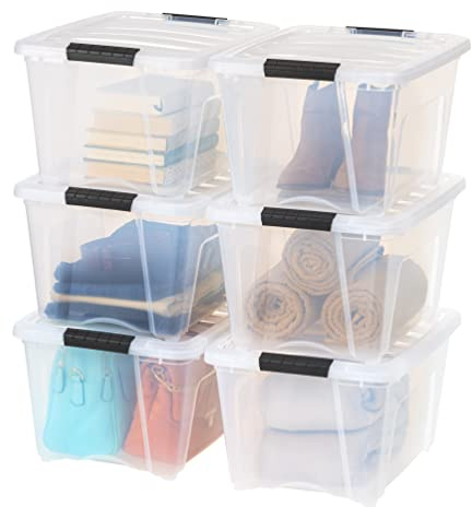 IRIS USA 32 QT Plastic Storage Box with Lid and Latches - 6 Pack - BPA-Free, See-Through Organizing Solution, Durable Nestable Stackable Containers, Secure Pull Handle - Clear