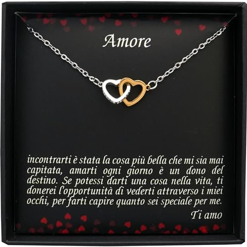 TILOVE - Collana Personalizzata da Donna con Ciondolo a Cuori Intrecciati contenente un Messaggio d'Amore per la tua Dolce Metà, Tua moglie, la Tua partner. Idea regalo per Natale, San Valentino