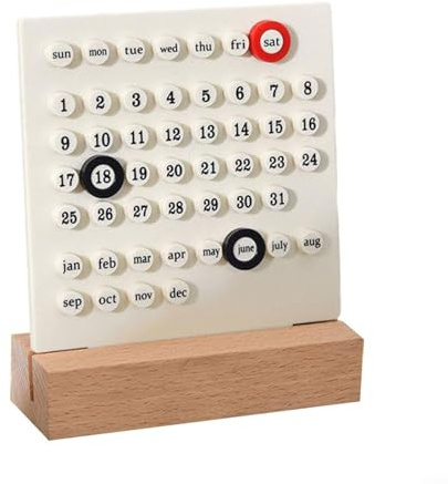 Calendrier de bureau, en bois acrylique pour anneau, calendrier perpétuel, mois, date, enregistrement pour décoration de bureau à domicile (blanc)