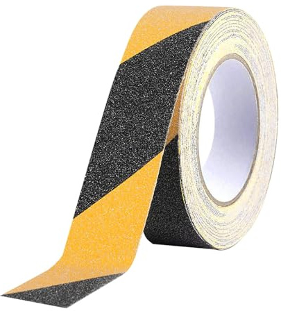 QitinDasen 10 M X 2.5 cm Svart-Gul Halkskyddstejp, Självhäftande Halkfri Säkerhetstejp, för Inomhus och Utomhus (1 Rulle)