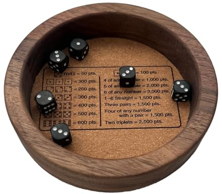 Farkle tärningsbricka, Farkle klassiskt tärningsspel med bricka | Kraftig trätärningsbricka | Brädspelsentusiaster håller standardspeltärningar för samlingscampingresor