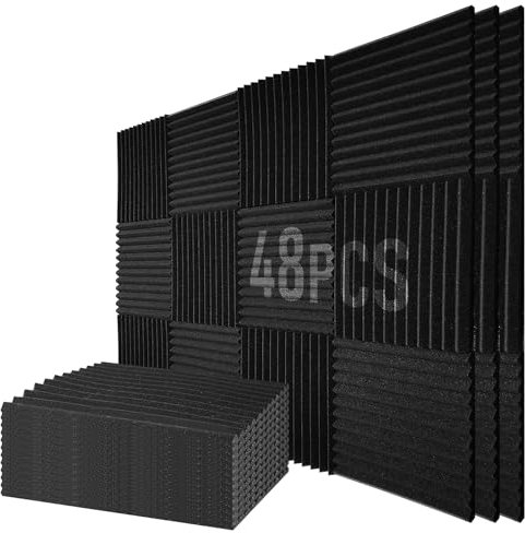 MaxAwe Hoher Dichte Akustikschaum Dämmung, 48 Stück Schwarz Akustikschaumstoff Akustikpaneele, 30*30*2.5cm Pyramide Schalldämmmatten, Schalldämmung Schaumstoffplatte für Gaming, Raum, Aufnahmestudio