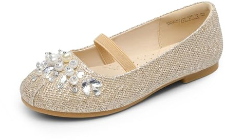 DREAM PAIRS Flickskor Mary Jane Ballerina platta skor för småbarn/små barn/stora barn, Guld, 27 EU