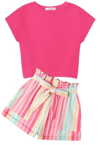 Arshiner Ragazze Set di Abbigliamento Bambini Estiva T-shirt con Pantaloncini Set Casual Moda Sopra la Spalla Maglietta Completi e Coordinati per Ragazze 9-10 Jahre