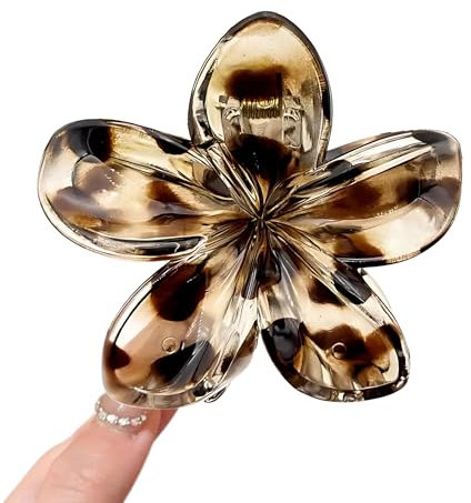 Lot de 4 Grandes pinces à Cheveux Fleur Hawaienne Motif Leopard Accessoire Bohème Chic pour femme - Idéal pour Coiffures de plage, Fetes et Mariages adapté aux cheveux epais pince à cheveux fille