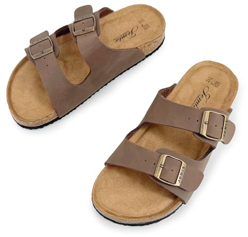 JOMIX Sandali Donna con Doppia Fibbia Regolabile Ciabatte Estive Bassi Plantare Sagomato in Sughero Pantofole Moda Comode con Suola Antiscivolo WCX250341 Khaki 36
