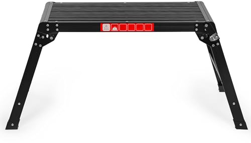 Folding Work Platform Stool – Holds 330 lbs - 19.68 H x 29.52 L Platform Step | Lightweight & Heavy-Duty | Black Aluminum Step Stool - Large Standing Surface - Easily Stored & Anti-Slip