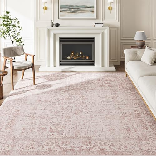 Vintage Rose Waschbarer Teppich Wohnzimmer 240x300cm Retro Rugs for Living Room Weich rutschfest Groß Tepich Kurzflor Schlafzimmer Carpet Living Room Bedroom Esszimmer Teppiche Büro