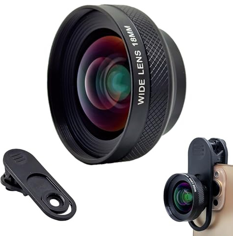 FotoZ 18mm Wide Angle Lens with 17mm Thread Lens Clip for iPhone & Samsung Galaxy and Most Smartphones, Compatible with SmallRig iPhone Samsung Smartphone Cage Case
