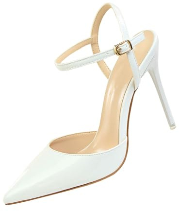 Women's High Heels Gold Pumps Black Glitter Pointed Elegant Bridal Shoes Stiletto Heel Sandals Ankle Strap Stiletto Heels Latin Dance Shoes Lightweight Work Shoes Fashion Princess Shoes, White, 6 UK