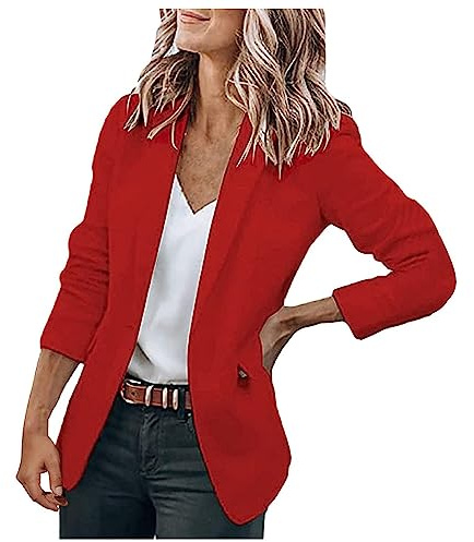 Women's Blazer Suit Elegant Long Sleeve Jackets Business Casual Work Office Blazer Jacket Suiting & Blazers Cardigans with Pockets Button for Ladies Red M