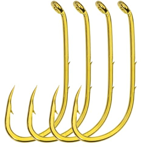 Laxygo 50-100pcs Bait Holder Hooks 2 Barbed Fishing Hooks High Carbon Steel Octopus Barded Jig Hooks 10 Sizes Gold Color (Gold, 2/0-50pcs)