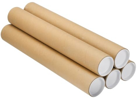 PATIKIL Postal Tube, (400 x 50mm, Brown) (5 Set) Kraft Mailing Tubes Poster Packaging Tube with Caps, Suit for - Shipping Storing Protecting Posters/Artwork Documents/Blueprint