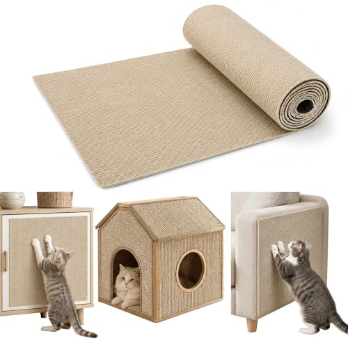 Thickened Self Adhesive Cat Scratching Mat, 40×200cm DIY Cuttable Climbing Wall Scratch Pad, Anti Scratch Furniture Protector for Sofa, Wall, Floor, Beige