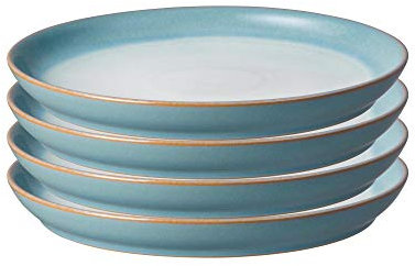 Denby - Azure Haze Blue Coupe Medium Plates Set of 4 - Stoneware Ceramic Plates for Everyday Use - Dishwasher, Oven, Microwave, and Freezer Safe - Blue, White Reactive Gradient Glaze - Chip Resistant