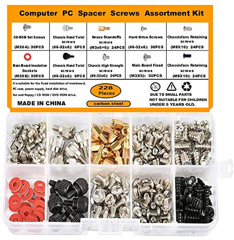 TSKDKIT PC Screws Kit Personal Computer Screw Set PC Mounting Screws for Motherboard Standoffs, PSU, Hard Drive, Fan Power Graphics CD-ROM etc