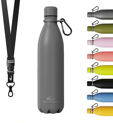 Daikoku - Bouteille Thermique en Acier Inoxydable 750 ML | Boissons Chaudes pendant 12 Heures et Froides pendant 24 Heures | Idéale pour la Randonnée, la Salle de Sport, le Bureau | Gris
