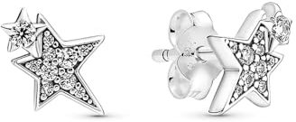 PANDORA Funkelnde Asymmetrische Sterne Ohrringe in Sterling-Silber mit Zirkonia, Maße: 1,8mm x 7,5mm x 9,3mm, 290012C01