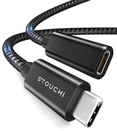 Stouchi USB C Verlängerung 3m, USB 3.2 Kabel Typ C Stecker auf Buchse Verlängerungskabel 5Gbit/s 100W Schnelllade,Synchronisieren Audio Kompatibel für Galaxy S24 S23,M1 M2 Max MacBook,Pixel 7 Schwarz