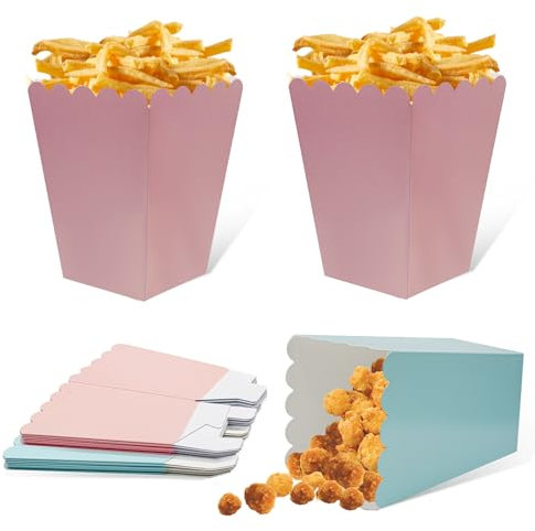 FINEASY 22 Stück Popcorntüten Klein Box Candy Container Partytüten für Salzstangen und Candybar Party Filmabend Geburtstagsfeier Snacks Behälter (Rosa)