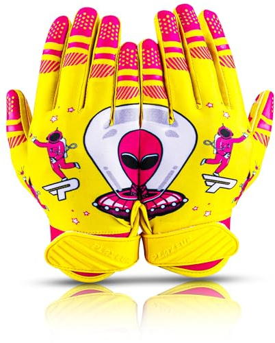 PLAYEUR Alien Grip Infinite Pro Edition Football Gloves –Endless Game – GripPro Tech for Adult, Kids & Youth Football Gloves, No Peel, Ever Tacky (Yellow Alien, Youth XS/S)