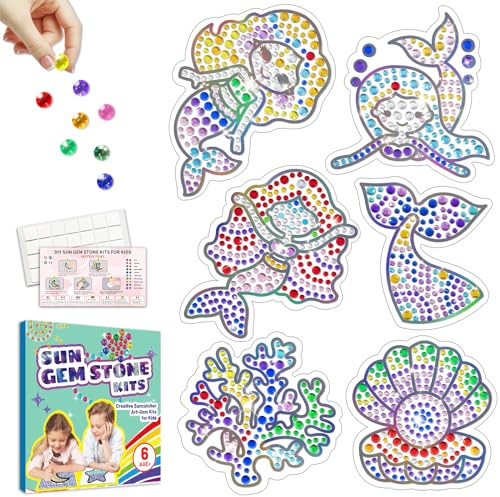 Diamond Window Art Craft Kits for Girls, 3D Kids Golden Suncatcher for 6 7 8 9 10 11 12 Years Old DIY Gem Painting Supplier for Boys Ages 6+ Stone Stickers as Birthday Christmas Party (Mermaid)