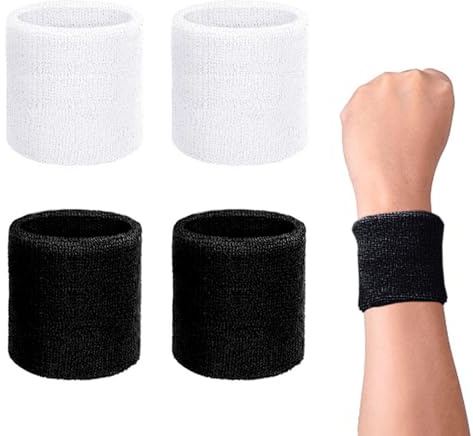 2 par sportarmband, fitness-svettband, svettband för handleden, sportarmband, lämpliga för bodybuilding, fitness, basket och badminton (svart, vit)