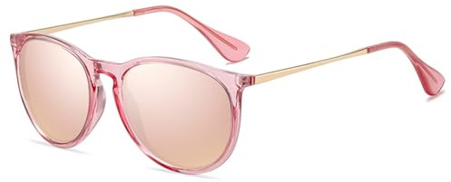 WDZAYXC Retro oval Polarisiert Sonnenbrillen für Damen Herren, UV400-Schutz(Rosa/Rosa Reflexion)