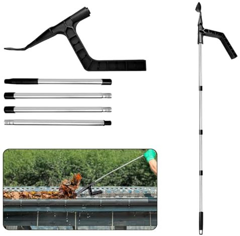 MINICIRCLES Gutter Cleaning Tools Telescopic Gutter Cleaner, 70.8in Splicing Pole Handle, Detachable Cleaning Brush and Scoop, Extendable Gutter Cleaning Pole for Cleaning Leaves, Debris, Spider