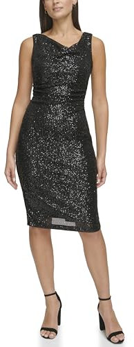 kensie Robe fourreau à paillettes à col bénitier pour femme, noir, 40