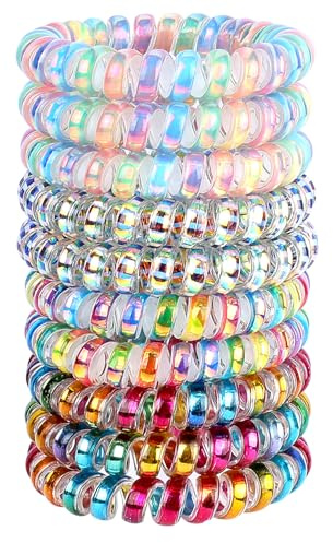 JessLab Spiral Hair Ties for Women, 10-Pack Traceless No-Damage Ponytail Holders, Coils Hair Bands for Girls, Assorted Colors