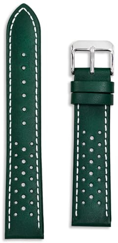 Buckle & Stitch Bracelet de montre de course en véritable cuir de veau perforé de luxe, bleu royal et noir, 18 mm, 20 mm, 22 mm, 20mm, Cuir, Pas de gemme