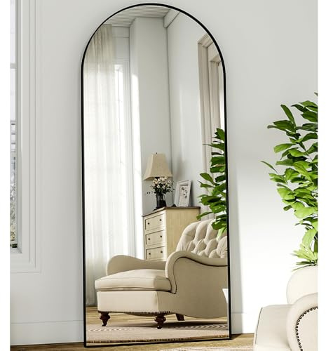 BEAUTYPEAK 181x63 cm Großer Bogen Ganzkörperspiegel, Gewölbter Standspiegel hängend oder lehnend an die Wand, groß Bodenspiegel mit Ständer für Schlafzimmer, Wohnzimmer oder Ankleidezimmer, Schwarz