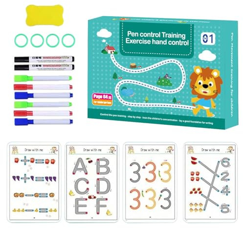 Arbetsbok för handskriftövningar för barn, Spårningsbok för barn | Bokstavsspårningsbok för förskolan | Återanvändbar Pen Control Training Workbook för småbarn, barn förskola Anteckningsbok Tracing Wo
