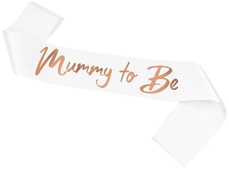 Foyscr Mummy to Be Sash, White Gold Foil-Printed Baby Shower Satin Belt, Newborn Party Decoration, Maternity Party Supplies(Gold)