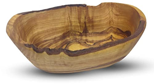 MOHA 24 Cuenco rústico de madera de olivo, 20-22 cm, decorativo, para salsas, joyas y llaves, hecho a mano