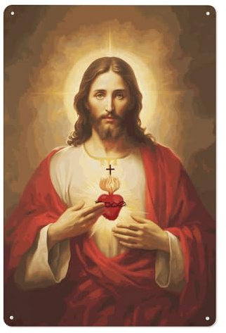 Metal Cartel Puerta, Vintage Placa Cartel, Sagrado Corazón De Jesús Señor Religioso Católico, Placa De La Pared Póster para Cafetería Oficina Bar, 20X30Cm