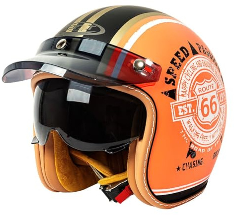 Casque Jet Moto Vintage avec Visière Casque Mobylette Homologué ECEDOT Rétro Demi Casque Moto Vélo Scooter Chopper pour Adultes Homme Et Femme S,XL=61~62cm