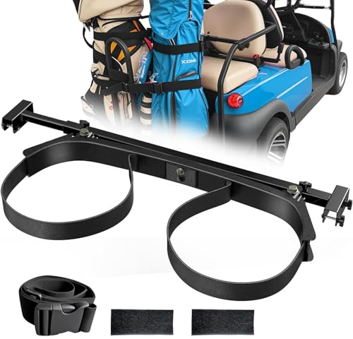 ENEKERP Universal Golf Cart Bag Holder Bracket Attachment for 2+2 Golf Cart Rear Seat with 1 Inch Square Tube, No Drilling Adjustable Golf Back Seat Bag Rack for EZGO Club Car Yamaha