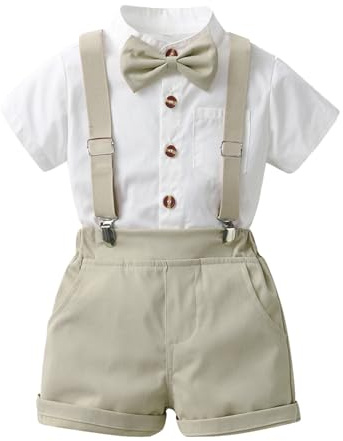 Générique Bébé Garçon Ensemble Costum Décontracté Chemise à Manches Courtes + Shorts à Bretelles Anniversaire Été Automne Ensemble Tenue Vêtement Gentleman pour Nouveau-né Baptême Mariage Cérémonie
