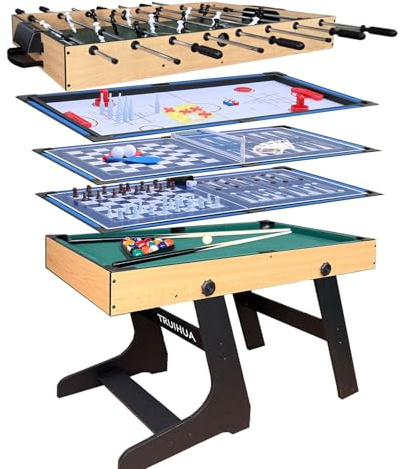12 in 1 Multi Game Table, 4FT Pool Table Set with Table Football, Billiard,Table Tennis, Hockey, Shuffleboard, Bowling, Chess,Checkers, Backgammon,Poker with All Accessories