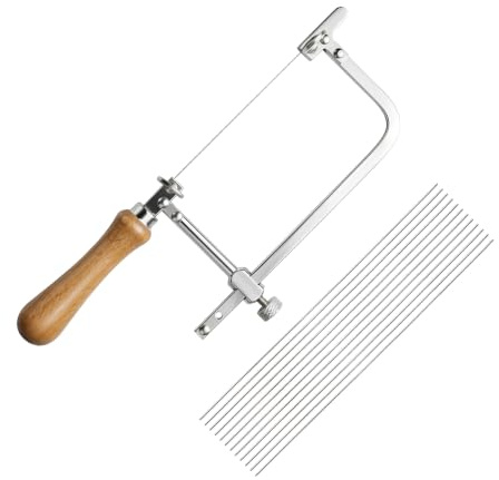 Seghetto da Traforo con 12 Lame, Archetto Regolabile 3–15 cm con Manico in Legno, Seghetto per Legno e Metallo per Modellismo, Gioielli, Fai da Te e Lavorazione